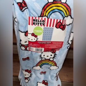 🥰Hello Kitty Twin Cloud Blanket 60”x90” Pastel Blue Throw “Clouds Rainbows Bows”